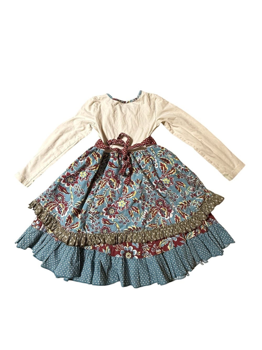Mustard Pie Girls Fit & Flare Floral Dress, Long Sleeve, Size 5, Knee Length - Picture 3 of 3